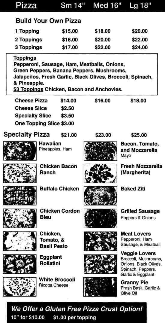 Page 2 of menu, Razzles Pizza & Ice Cream Oneonta, NY