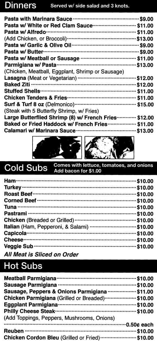 Page 3 of menu, Razzles Pizza & Ice Cream Oneonta, NY